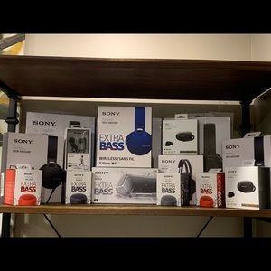 Open box headsets, boombox, home theatre, speakers